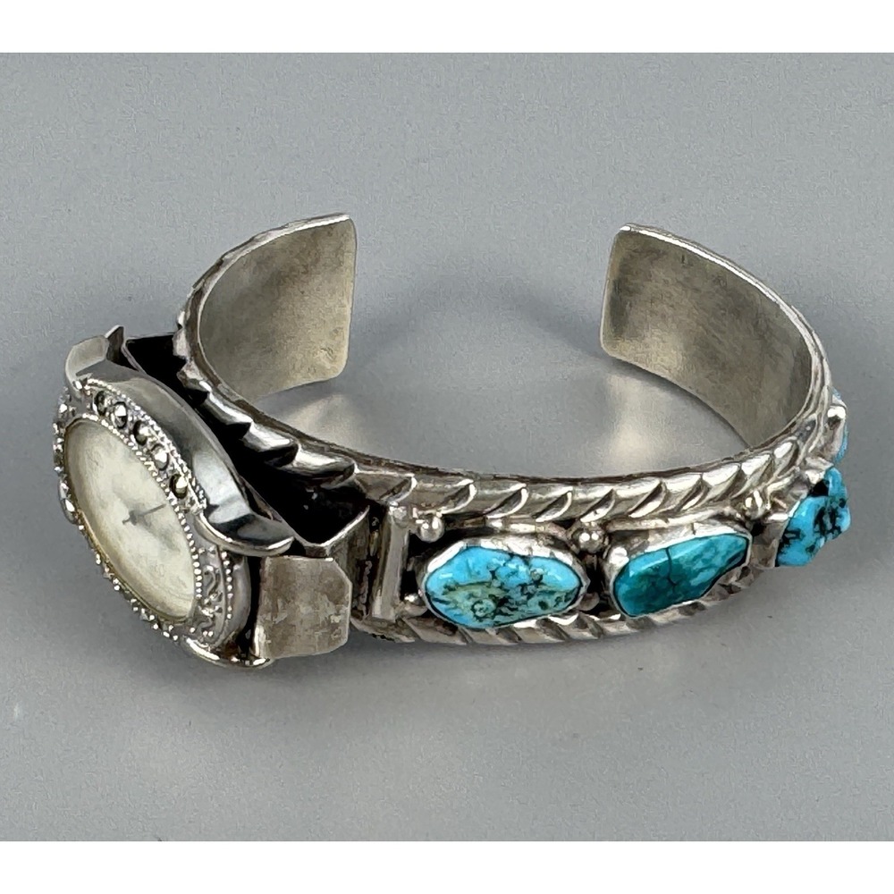 Jason & Pearl Ukestine Zuni Turquoise Sterling Watch Cuff JP 58.9g Size 6"